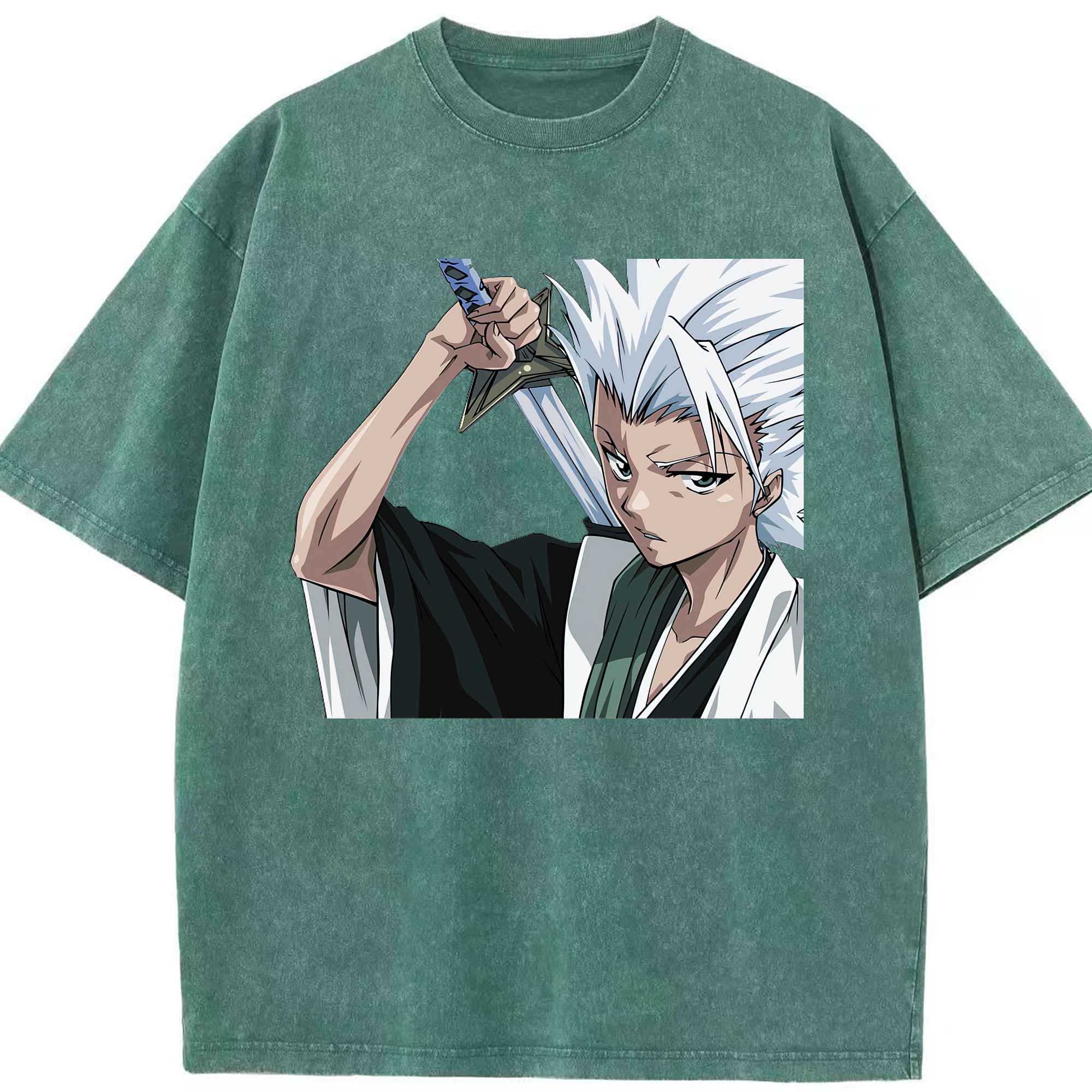 （画像用） ブリーチ 日番谷冬獅郎（ひつがや とうしろう） BLEACH Hitsugaya Toushirou 綿100% ヴィンテージ風 半袖Tシャツ（フロントプリント）